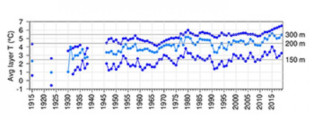 Layer-averaged temperature time series for the Gulf of St. Lawrence