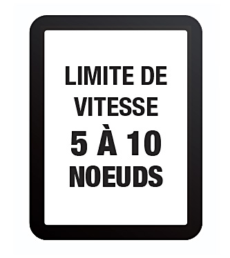 Limite de vitesse 5 à 10 nœuds dans un rectangle noir