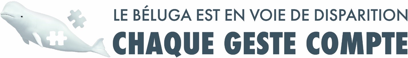 Un béluga avec une pièce de casse-tête, avec le texte Le béluga est en voie de disparition Chaque geste compte