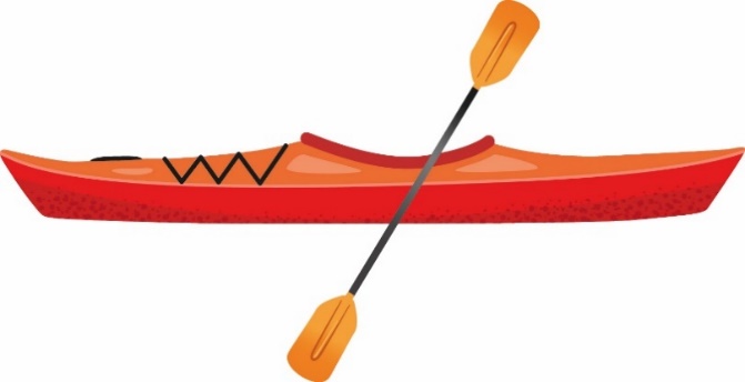Kayak rouge et pagaie jaune. Des taches brunes sous le kayak illustrent la présence d’espèces envahissantes collées à l’embarcation.